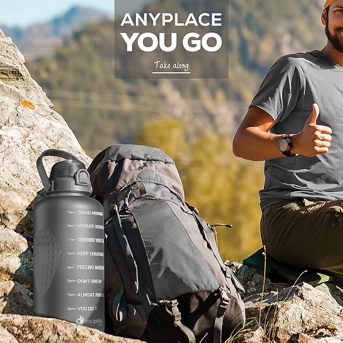 Motivational Water Bottle with Straw & Handle,One Gallon Water Bottle 128 oz/3.8L,Reusable Water Jug, Achieve All-Day Hydration SpillProof, BPA FREE