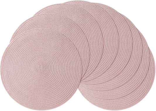 Leetaltree Round Placemats Heat and Slip Resistant Cotton Table Mats, Washable Bohemian Placemats for Dining Tables (Pink, Set of 6)