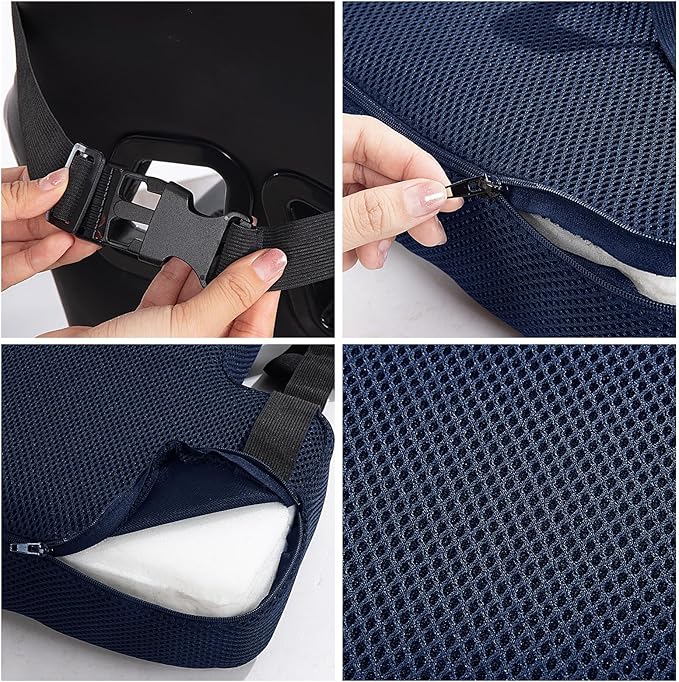 HOMBYS Lumbar Support Pillow for Office Chair-Seat Cushion for Back Support, Improved Sitting Posture and Upper/Lower Back Pain Relief for Desk Chairs, Car Seats and Airplanes (Navy Blue, 16"x12"x3")