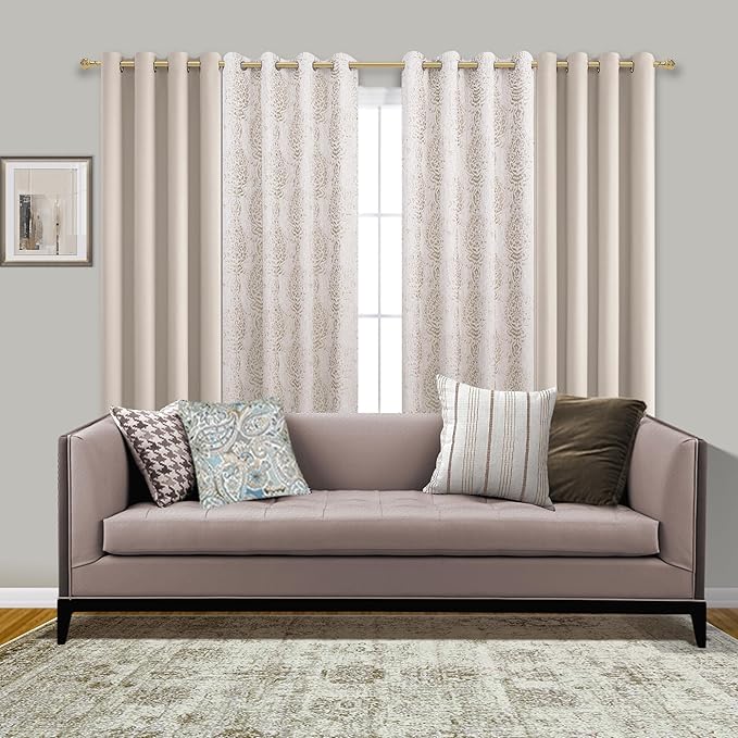 Mrs.Naturall 96 Inch Long Living Room Curtains Drapes 2 Panel Set,Blackout Thermal Light Blocking Boho Farmhouse Earth Earthy Tone Curtains for Sunroom,Taupe