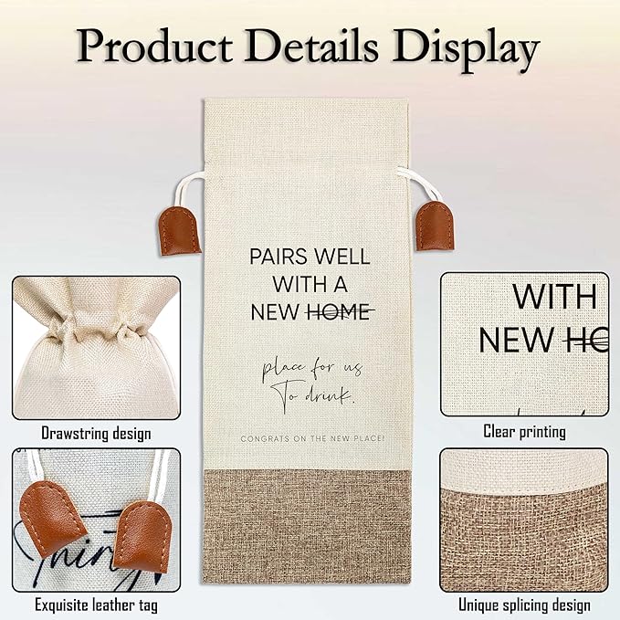 Housewarming Gifts Wine Bag, First New Home House Homeowner Gift, Cotton Linen Wine Gift Bag With Drawstring, Client Gift From Realtors, Sweet Home Congrats Gift for Women Men Wife Husband-21