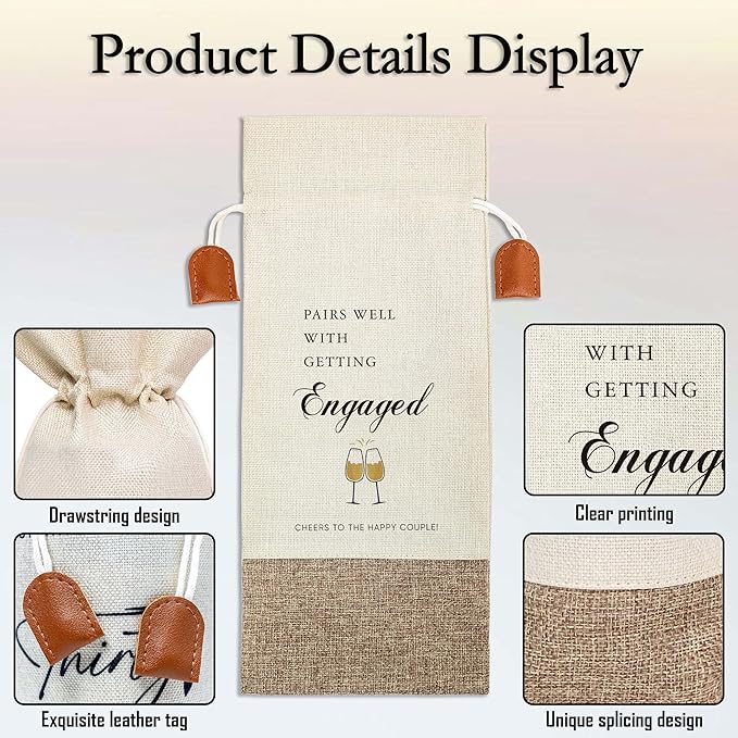 Engagement Wine Bag, Wedding Gifts for Couples, Cotton Linen Wine Gift Bag With Drawstring, Mr and Mrs Marriage Wedding Gifts, Bachelorette Party Bridal Shower Gift for Women Besties Friends