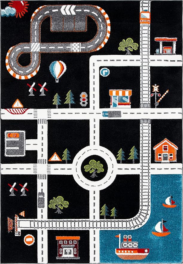 SAFAVIEH Carousel Kids Collection Accent Rug - 4' x 6', Black & Ivory, Non-Shedding & Easy Care, Ideal for High Traffic Areas for Boys & Girls in Playroom, Nursery, Bedroom (CRK192Z)