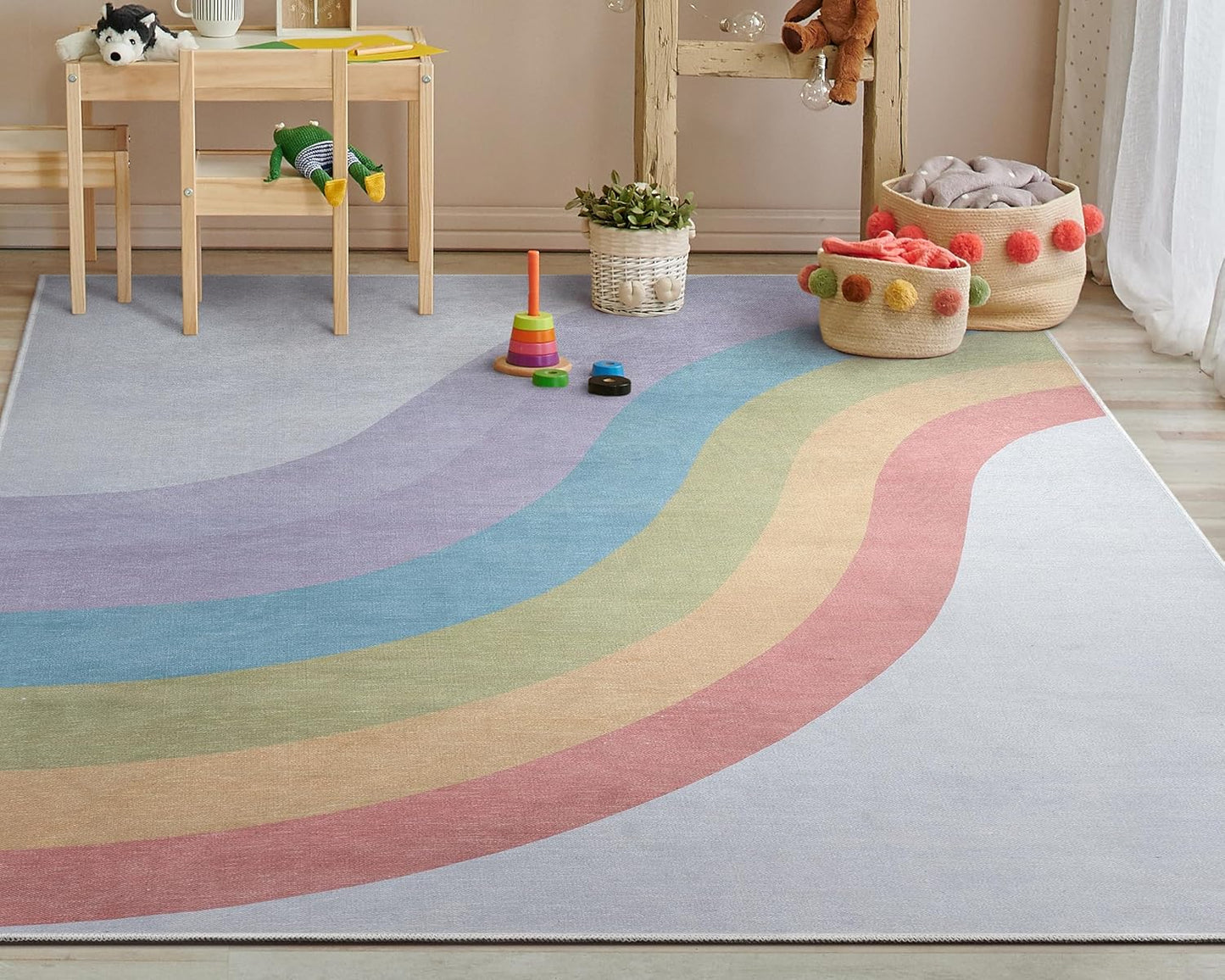 Well Woven Kids Rugs Rainbow 7'7" x 9'10" Multi Color Modern Flat-Weave Playroom Area Rug