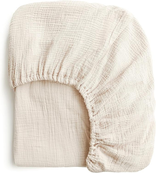 Konssy Muslin Fitted Crib Sheets 100% Cotton Baby Crib Sheets for Standard Crib Mattress (28 X 52 Inches), Soft and Breathable for Boys, Girls (Cream)