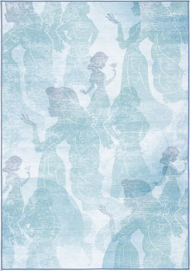 SAFAVIEH Disney Princess Collection Machine Washable Slip Resistant 5' x 7' Light Blue/Turquoise Assurance Kids Bedroom Nursery Playroom Area Rug