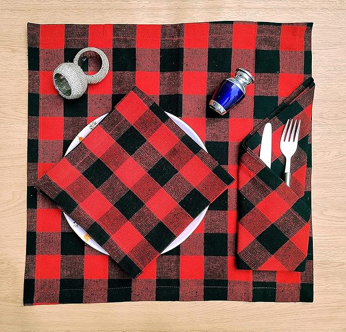 Buffalow Plaid Cloth Napkins, Check Napkins,Cloth Napkins,Cotton Napkins,Dinner Napkins Cloth,Dinner Napkins,Cloth Napkins Set of 12 Cotton,Napkins Cloth,Cloth Napkins cotton- 18x18 Red Black