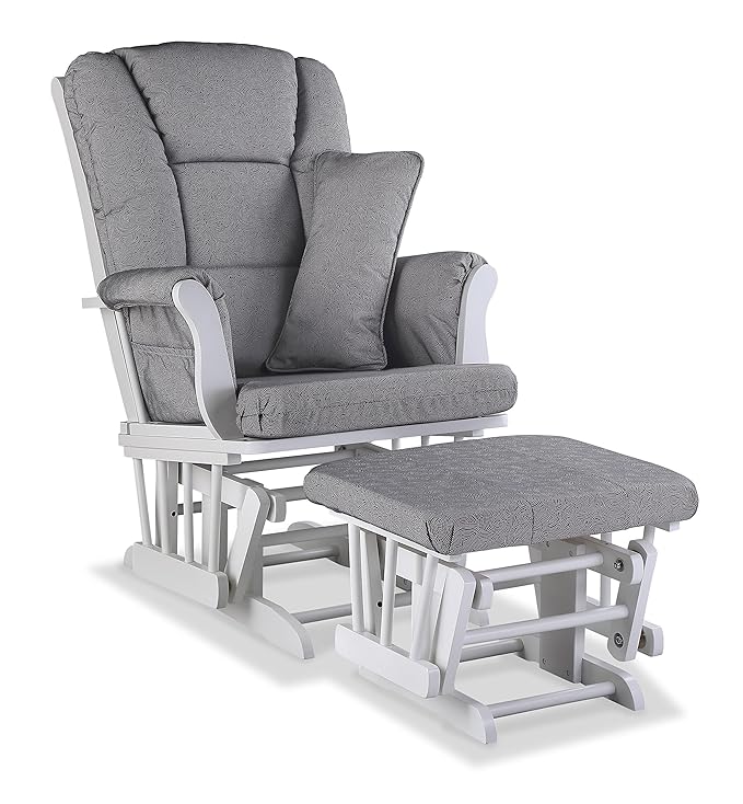 Storkcraft Tuscany Custom Glider and Ottoman with Free Lumbar Pillow (White/Slate Gray Swirl) - Cleanable Upholstered Comfort Rocking Nursery Chair with Ottoman