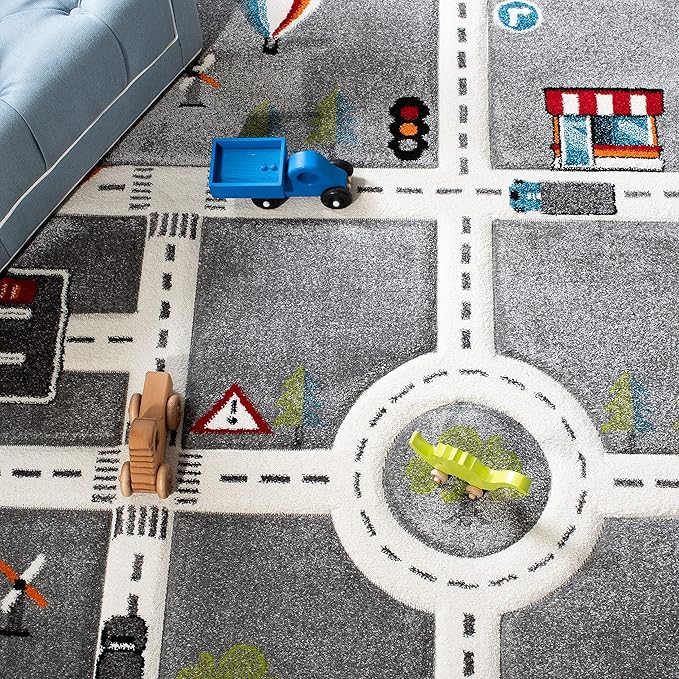 SAFAVIEH Carousel Kids Collection Area Rug - 8' x 10', Grey & Ivory, Non-Shedding & Easy Care, Ideal for High Traffic Areas for Boys & Girls in Playroom, Nursery, Bedroom (CRK192F)