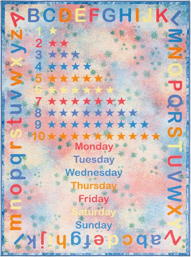 SAFAVIEH Kids Playhouse Collection Area Rug - 5'5" x 7'7", Blue & Orange, Non-Shedding Machine Washable & Slip Resistant Ideal for High Traffic Areas for Boys & Girls in Playroom (KPH251M)