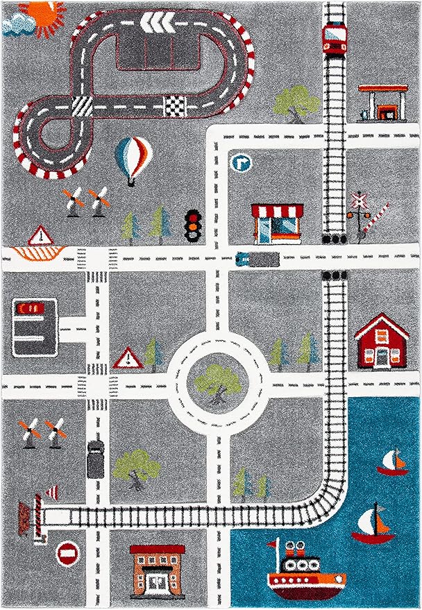 SAFAVIEH Carousel Kids Collection Accent Rug - 3'3" x 5'3", Grey & Ivory, Non-Shedding & Easy Care, Ideal for High Traffic Areas for Boys & Girls in Playroom, Nursery, Bedroom (CRK192F)