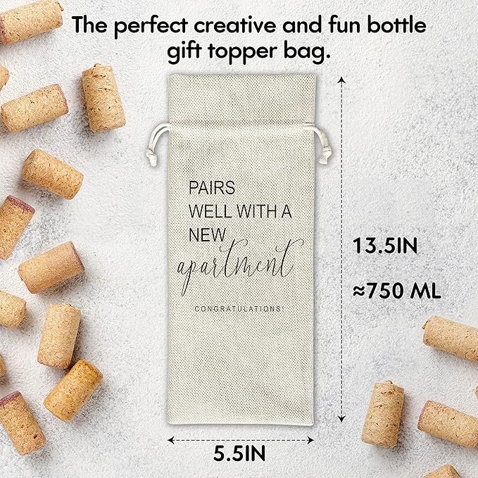 Zodvery Pairs Well With A New Apartment Wine Gift Bags - Gift for Housewarming, New Home Owner Gift, Realtor Gift to Clients - Reusable Burlap With Drawstring Gift Bag (5.5"x 13.5")-1 Pcs/jiu021
