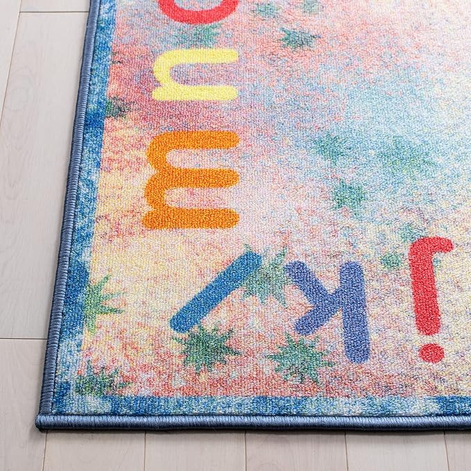 SAFAVIEH Kids Playhouse Collection Area Rug - 5'5" x 7'7", Blue & Orange, Non-Shedding Machine Washable & Slip Resistant Ideal for High Traffic Areas for Boys & Girls in Playroom (KPH251M)