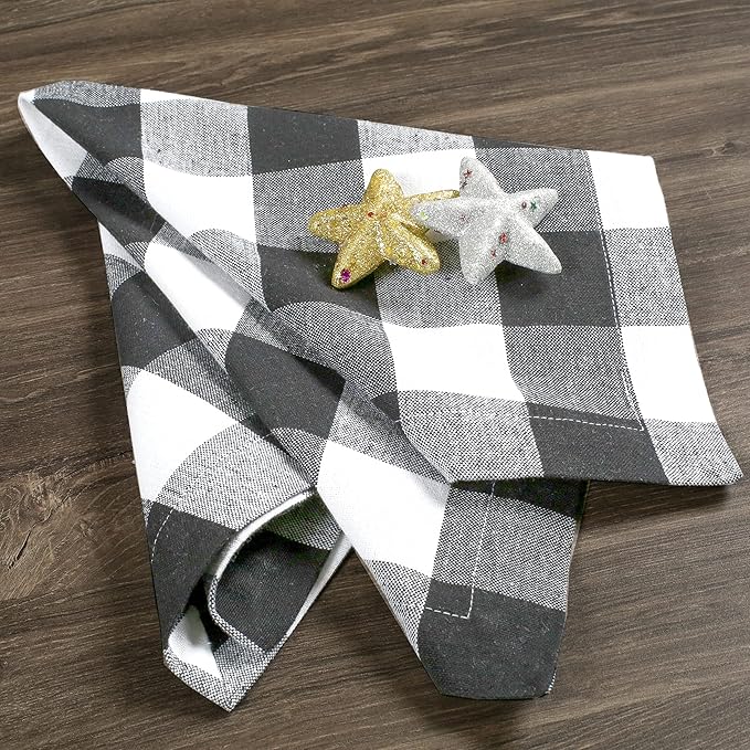 Buffalow Plaid Cloth Napkins, Check Napkins,Cloth Napkins,Cotton Napkins,Dinner Napkins Cloth,Dinner Napkins,Cloth Napkins Set of 12 Cotton,Napkins Cloth,Cloth Napkins cotton- 18x18 Grey White
