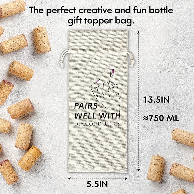 Zodvery Bride Wine Gift Bags - Gift for Couples, Wedding Party, Engagement, Bride-To-Be - Reusable Burlap With Drawstring Gift Bag (5.5"x 13.5")-1 Pcs/jiu024