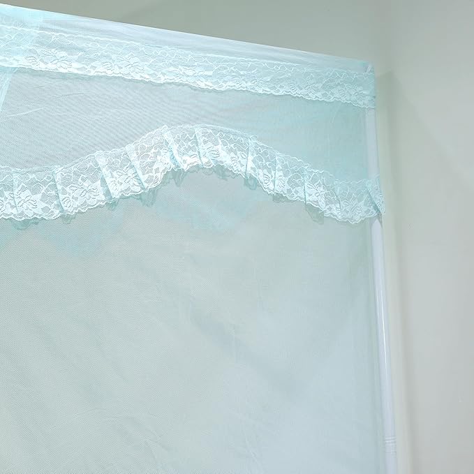 Bed Canopy, Princess Bed Curtain Net for Girls & Adults，Three-Doors Rectangle Lace Dome Netting (Green, Queen)