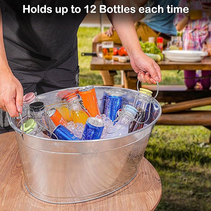 Large 6-Gallon Galvanized Tin Beverage Tub, 20x14x10 inches (Pack of 6)