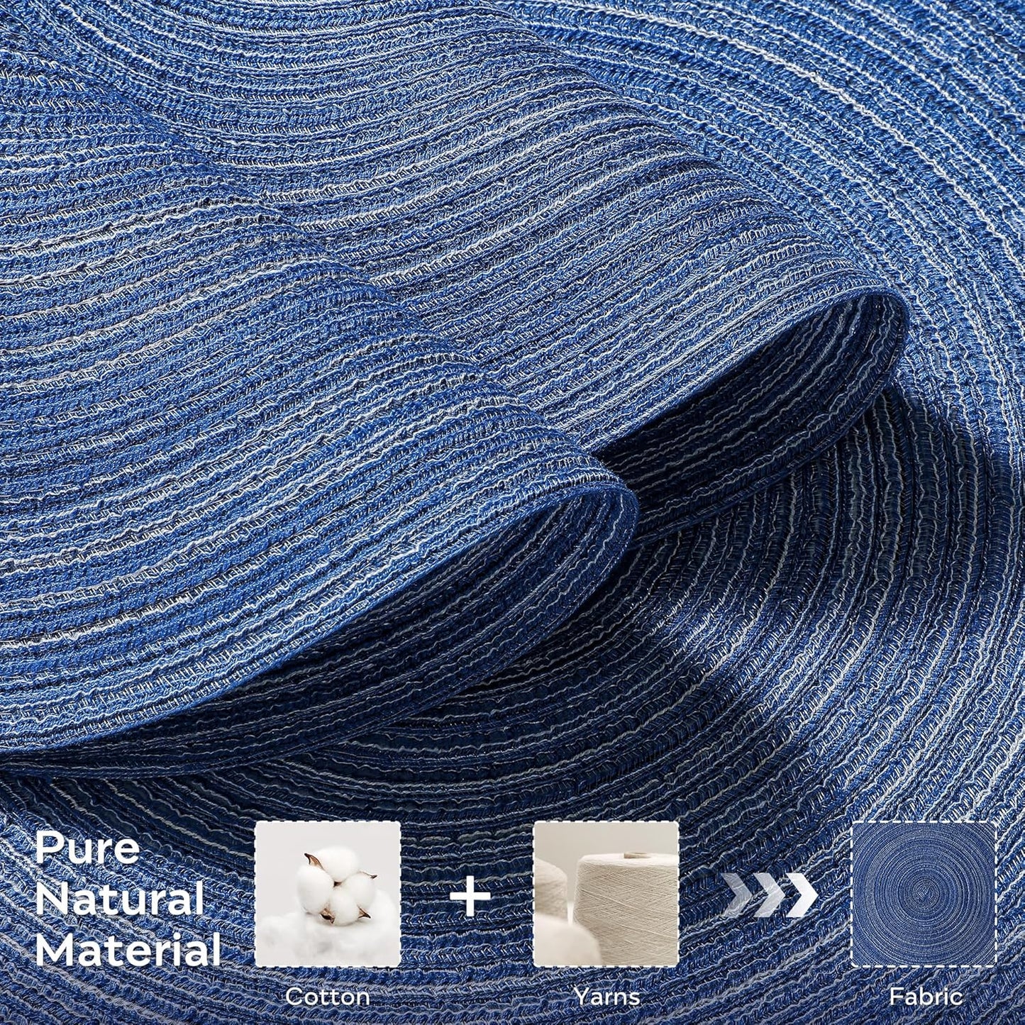 Leetaltree Round Placemats Heat and Slip Resistant Cotton Table Mats, Washable Bohemian Placemats for Dining Tables (Denim Blue, Set of 6)