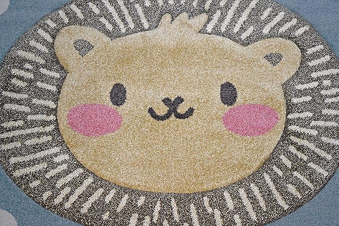 KC Cubs Boy & Girl Modern Decor Multicolor Area Rug and Carpet Collection for Kids, Toddlers and Baby Nursery, Animal Faces Blue Lion