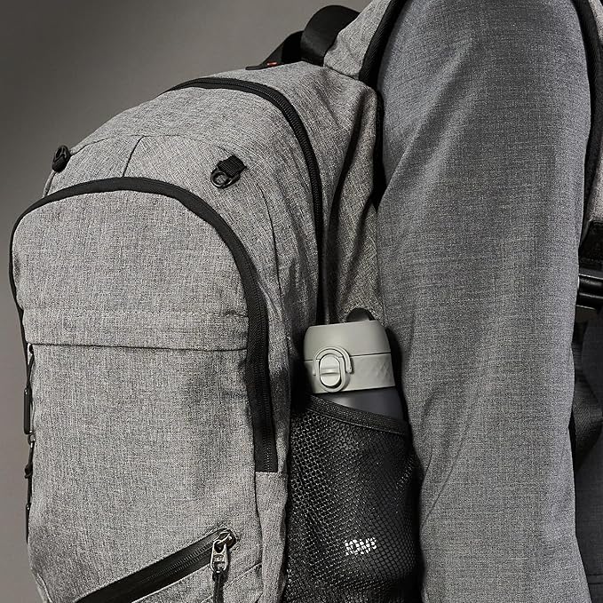 Ion8 Small Water Bottle, 350 ml/12 oz, Leak Proof, Easy to Open, Secure Lock, Dishwasher Safe, BPA Free, Carry Handle, Hygienic Flip Cover, Easy Clean, Odor Free, Carbon Neutral, Grey