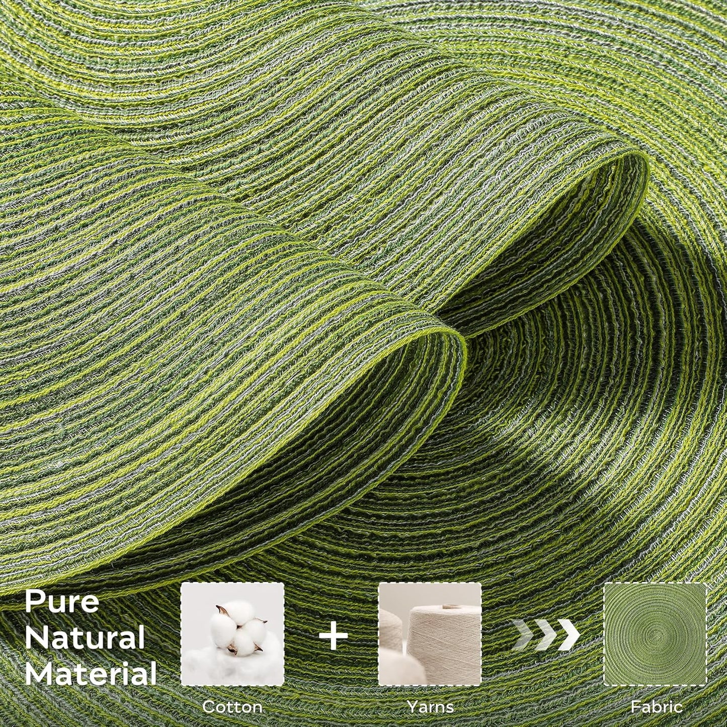 Leetaltree Round Placemats Heat and Slip Resistant Cotton Table Mats, Washable Bohemian Placemats for Dining Tables (Sage Green, Set of 8)