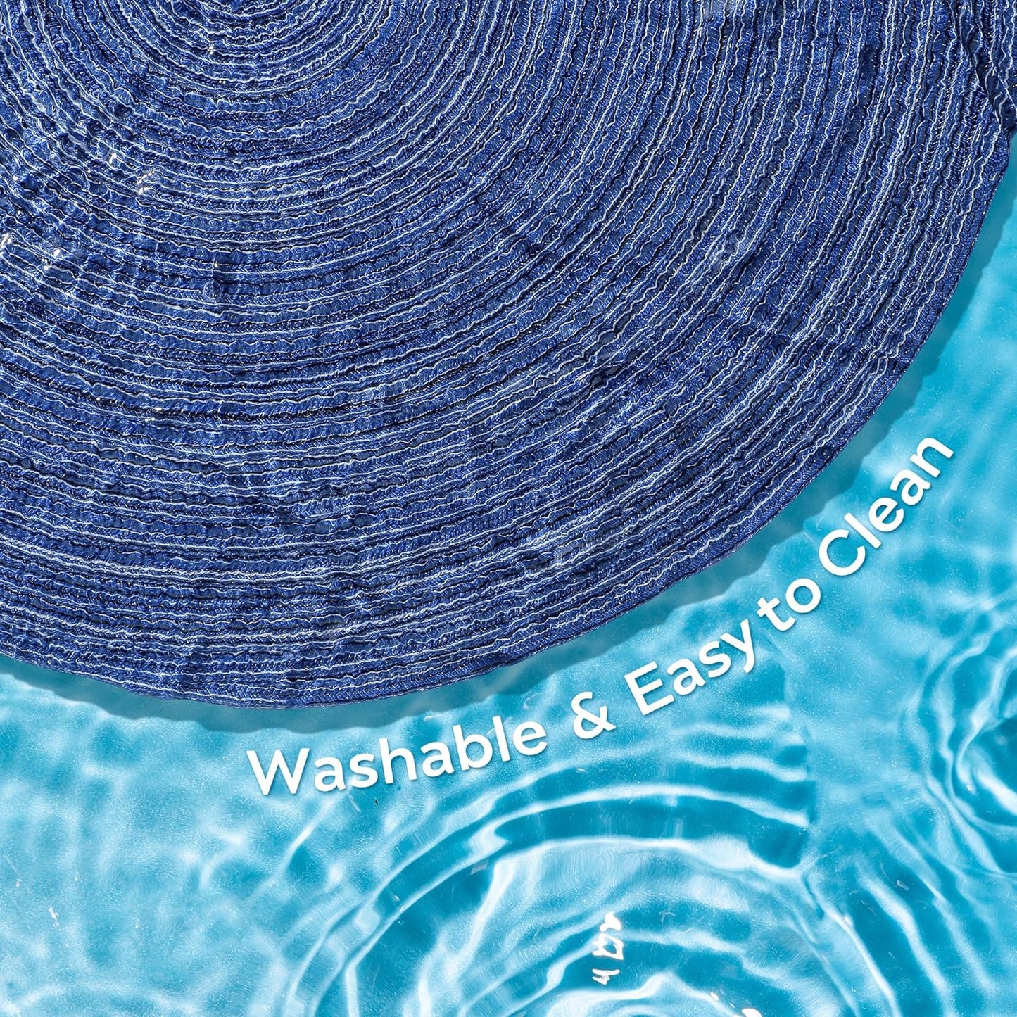 Leetaltree Round Placemats Heat and Slip Resistant Cotton Table Mats, Washable Bohemian Placemats for Dining Tables (Denim Blue, Set of 4)