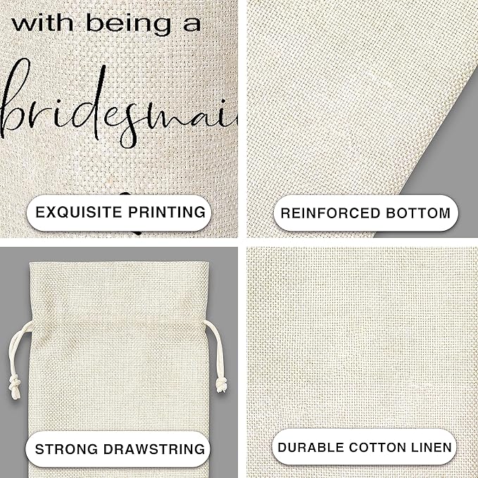 Bridesmaid Gifts Wine Bag - Gift For Bridesmaids, Bridal Shower, Engagement, Bachelorette Party Favor - Cotton Burlap Wine Bag (1 Pcs) - WB032