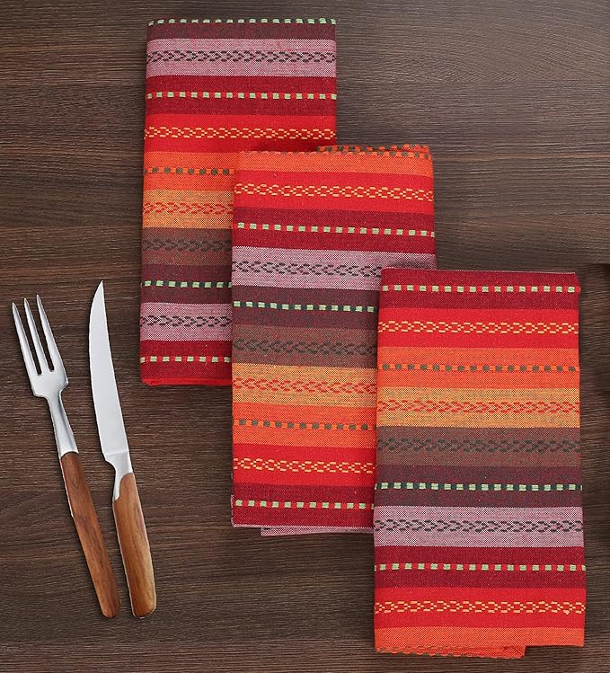 Cloth Napkins,Cotton Napkins,Dinner Napkins Cloth,Dinner Napkins,Cloth Napkins Set of 12 Cotton,Napkins Cloth,Cloth Napkins Cotton,Cotton Dinner Napkins, Salsa Stripe Napkins 18x18 Red Multi
